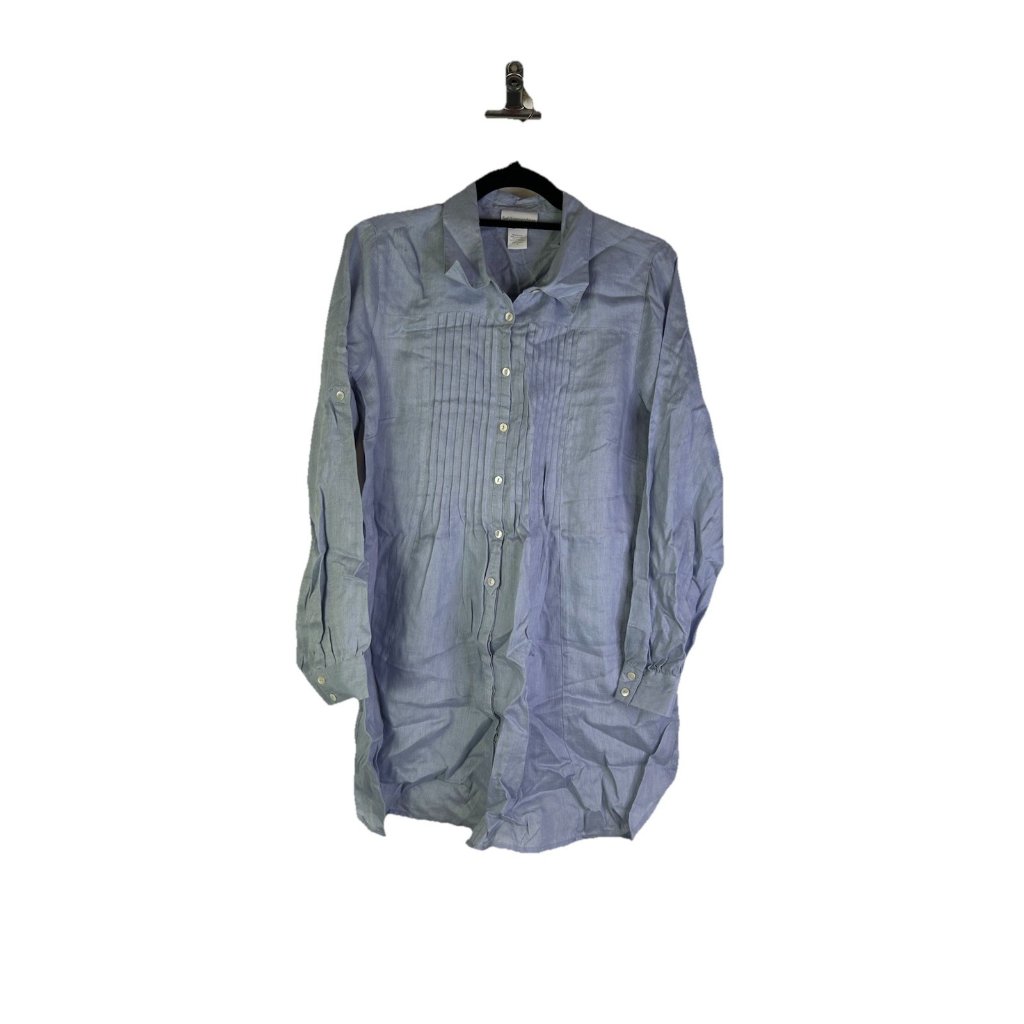 Soft Surroundings Linen Button Front Tunic Shirt Blue Lagenlook